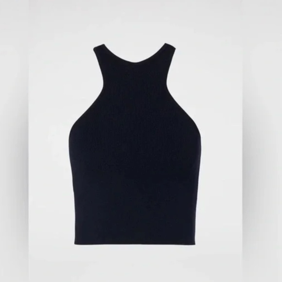 Scanlan Theodore Crepe Knit Racerbank Tank Top Cami in NAVY - NEW - Small - Picture 2 of 8
